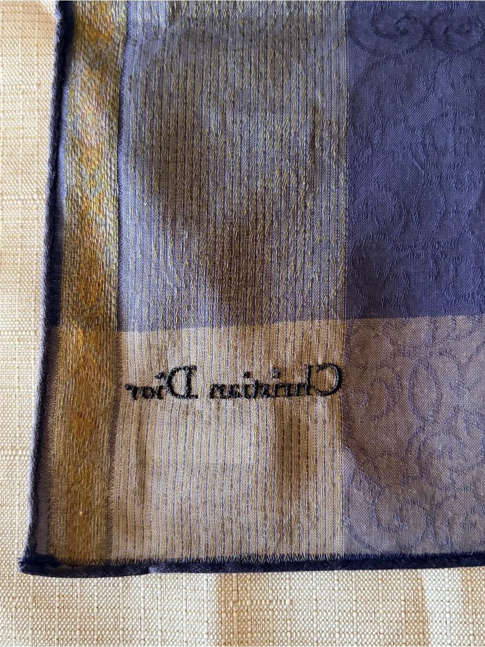 Christian Dior Navy and Gray Scarf /Handkercheif 18”x18”